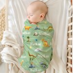 Personalised Cute Dinosaur Swaddle Blanket and Hat Set with Name Birthday Baby Shower Gift for Newborn Kids