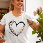 Personlig hjerte akvarell fødsel blomst Crewneck T-skjorte med 1-6 barnas navn Bursdag morsdagsgave til mamma bestemor