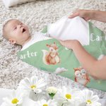 Personalised Bear Squirrel Woodland Animal Swaddle Blanket and Hat Set with Name Birthday Baby Shower Gift for Newborn Kids