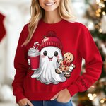 Personalised Cute Christmas Hat Ghost Gingerbread Man Sweatshirt with Name Christmas Gift for Friends Family