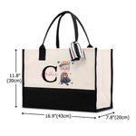 Personalised Cartoon Character Butterfly Canvas Tote Bag with Initial and Name Retirement Birthday Gift for Grandma Mom Senior Woman