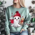 Personalised Cute Christmas Hat Ghost Gingerbread Man Sweatshirt with Name Christmas Gift for Friends Family