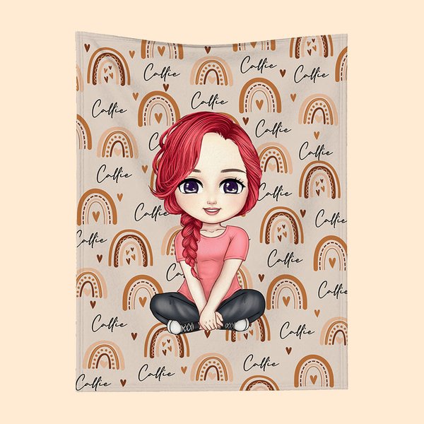 Personalizzato Cute Cartoon Character Heart Rainbow Soft Throw Warm Blanket con nomi ripetuti Regalo di Natale per bambini e bambine della famiglia