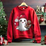 Personalised Cute Christmas Hat Ghost Gingerbread Man Sweatshirt with Name Christmas Gift for Friends Family