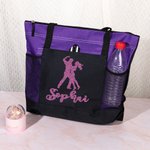 Personalisierte Multicolor Glitter Ballroom Dancing Silhouette Name Zippered Tote Bag mit Mesh-Tasche Geburtstag Geschenk für Frauen Tänzerin Tanz-Enthusiast
