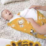 Personalised Jungle Safari Animal Swaddle Blanket and Hat Set with Name Birthday Baby Shower Gift for Newborn Kids