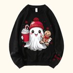 Personalised Cute Christmas Hat Ghost Gingerbread Man Sweatshirt with Name Christmas Gift for Friends Family