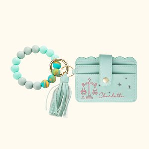 Tarjetero de piel personalizado con nombre y signo del zodiaco dibujados a mano Pulsera portátil de cuentas con borlas Regalo de cumpleaños Aniversari