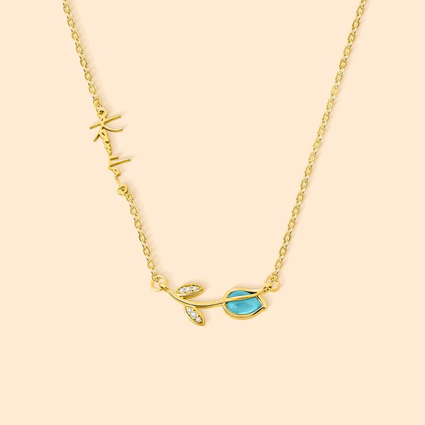 Minimalista personalizado Tulipán Birthstone collar con nombre de lado Navidad Día de la Madre Cumpleaños de regalo para las mujeres