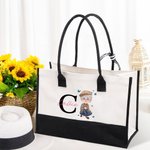 Personalised Cartoon Character Butterfly Canvas Tote Bag with Initial and Name Retirement Birthday Gift for Grandma Mom Senior Woman