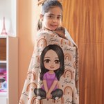 Personalised Cute Cartoon Character Heart Rainbow Soft Throw Warm Blanket with Repeating Names Birthday Christmas Gift for Family Boys Girls