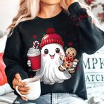 Personalised Cute Christmas Hat Ghost Gingerbread Man Sweatshirt with Name Christmas Gift for Friends Family