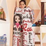 Manta suave personalizada con personaje de dibujos animados y nube de palabras colorida para el hogar y regalo de cumpleaños para niños y familia