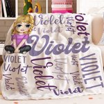 Manta suave personalizada con personaje de dibujos animados y nube de palabras colorida para el hogar y regalo de cumpleaños para niños y familia