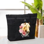 Personalised Birth Flower Horse Birthmark Name Large Tote Bag with Zipper Birthday Christmas Gift for Women Horse Lovers