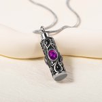Personalized Vintage Carved Pattern Cylinder Ashes Urn Pendant Necklace with Gemstone Cremation Jewelry Memorial Sympathy Gift for Women
