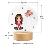 Personalized Cartoon Character Birth Flower Acrylic LED Night Light with Wooden Base Home Decor Gift for Boys Girls