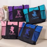 Personalisierte Multicolor Glitter Ballroom Dancing Silhouette Name Zippered Tote Bag mit Mesh-Tasche Geburtstag Geschenk für Frauen Tänzerin Tanz-Enthusiast