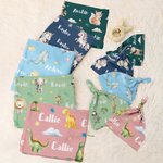 Personalised Jungle Safari Animal Swaddle Blanket and Hat Set with Name Birthday Baby Shower Gift for Newborn Kids