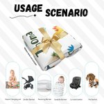 Personalised Cute Dinosaur Swaddle Blanket and Hat Set with Name Birthday Baby Shower Gift for Newborn Kids