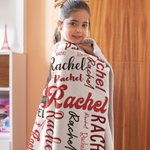 Manta suave personalizada con personaje de dibujos animados y nube de palabras colorida para el hogar y regalo de cumpleaños para niños y familia