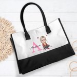 Personalised Cartoon Character Butterfly Canvas Tote Bag with Initial and Name Retirement Birthday Gift for Grandma Mom Senior Woman