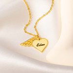 Personalised Angel Wing Heart Necklace with Engraved Name Memorial Sympathy Gift for Women