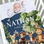 Personalizado lindo bosque animales zorro conejo suave manta con nombre guardería habitación decoración baby shower cumpleaños regalo para niños niñas