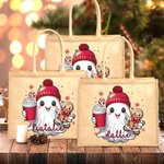 Personalized Cute Christmas Ghost Reusable Jute Tote Bag with Name Christmas Funny Gift for Family Friend