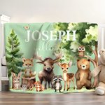 Personalizado lindo bosque animales zorro conejo suave manta con nombre guardería habitación decoración baby shower cumpleaños regalo para niños niñas