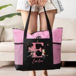Personalised Birth Flower Cartoon Character Initial Large Resuable Tote Bag with Name Birthday  Christmas Gift for Women