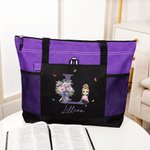 Personalised Birth Flower Cartoon Character Initial Large Resuable Tote Bag with Name Birthday  Christmas Gift for Women