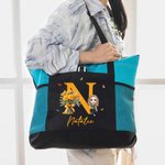 Personalised Birth Flower Cartoon Character Initial Large Resuable Tote Bag with Name Birthday  Christmas Gift for Women