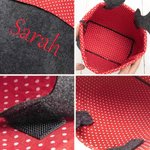 Personalised Reindeer Antlers Polka Dot Collapsible Felt Storage Basket with Embroidery Name for Candies Toys Christmas Decor Gift for Boys Girls