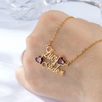 Collier Personnalisé avec Noms et Pierres de Naissance en Forme de Cœur Pendentif Style de Deux Noms Cadeau Anniversaire Noël pour Femme
