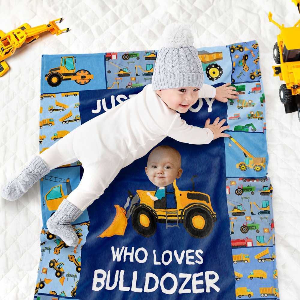 Personalized Face Photo Construction Vehicles Lorries Multicolour Soft Throw Blanket with Name Home Decor Birthday Gift for Boys Girls 4