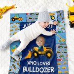 Personalized Face Photo Construction Vehicles Lorries Multicolour Soft Throw Blanket with Name Home Decor Birthday Gift for Boys Girls 4