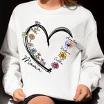 Spersonalizowana bluza rozpinana Heart Birth Flower z 1 - 6 imionami Urodziny Dzień Matki Boże Narodzenie Prezent dla mamy babci