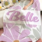 Spersonalizowany koc Boho Retro Floral Soft Throw Blanket z imieniem Shadow Home Decor Urodzinowy prezent świąteczny dla dziewczynek i kobiet