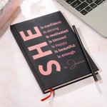 Personalized She Is Me Self Care A5 Name Journal Hardcover Notebook with 120 Lined Pages & Free Pencil Inspiring Birthday Affirmation Gift for Women