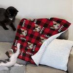 Personalised Multicolour Plaid Dog Cat 1-3 Photos Soft Throw Blanket with Name Christmas Birthday Gift for Pet Lovers