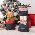 Personalised Reindeer Antlers Polka Dot Collapsible Felt Storage Basket with Embroidery Name for Candies Toys Christmas Decor Gift for Boys Girls