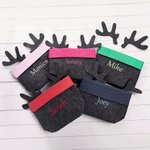 Personalised Reindeer Antlers Polka Dot Collapsible Felt Storage Basket with Embroidery Name for Candies Toys Christmas Decor Gift for Boys Girls