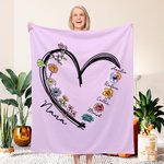 Cœur 1-6 aquarelle naissance fleurs Couverture douce avec noms Noël Anniversaire Cadeau pour Maman Grand-mère