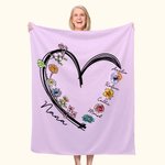 Cœur 1-6 aquarelle naissance fleurs Couverture douce avec noms Noël Anniversaire Cadeau pour Maman Grand-mère