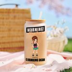 Personalised Y2K Style Cartoon Character 20oz Name Glass Tumbler with Bamboo Lid and Straw Birthday Anniversary Gift for Women Girl
