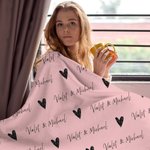 Personalized Love Heart Double Names Initials Multicolour Soft Warm Throw Blanket Home Decor Engagement Wedding Christmas Gift fot Couple