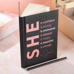 Personalized She Is Me Self Care A5 Name Journal Hardcover Notebook with 120 Lined Pages & Free Pencil Inspiring Birthday Affirmation Gift for Women
