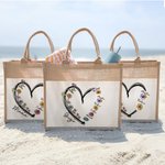 Sac Cabas Toile de Jute Réutilisable Personnalisé avec 1-6 Noms Fleurs de Naissance et Titre Cadeau Anniversaire pour Grand-Mère Maman