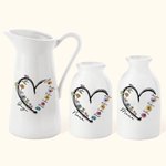 Spersonalizowany wazon ceramiczny Cute Heart Watercolor Birth Flower z 1-6 imionami Dekoracja domu Urodziny Dzień Matki Prezent dla Mamy Babci